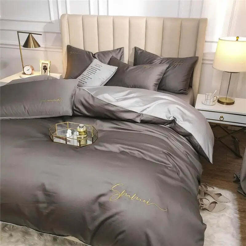 Silky soft 600TC Egyptian cotton embroidered duvet cover set with zipper