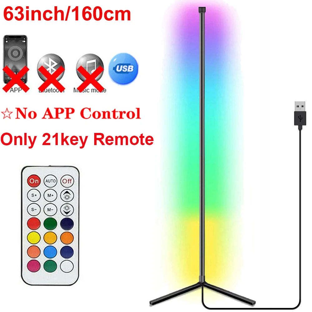 Smart Tuya corner floor lamp with RGB LED and remote control for modern living room decor