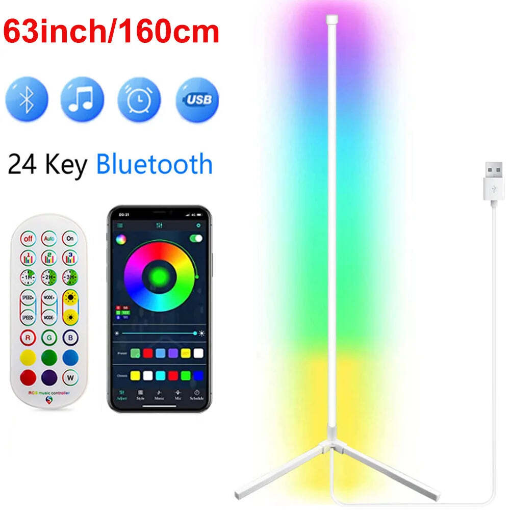 Smart Tuya corner floor lamp with RGB LED and remote control for modern living room decor