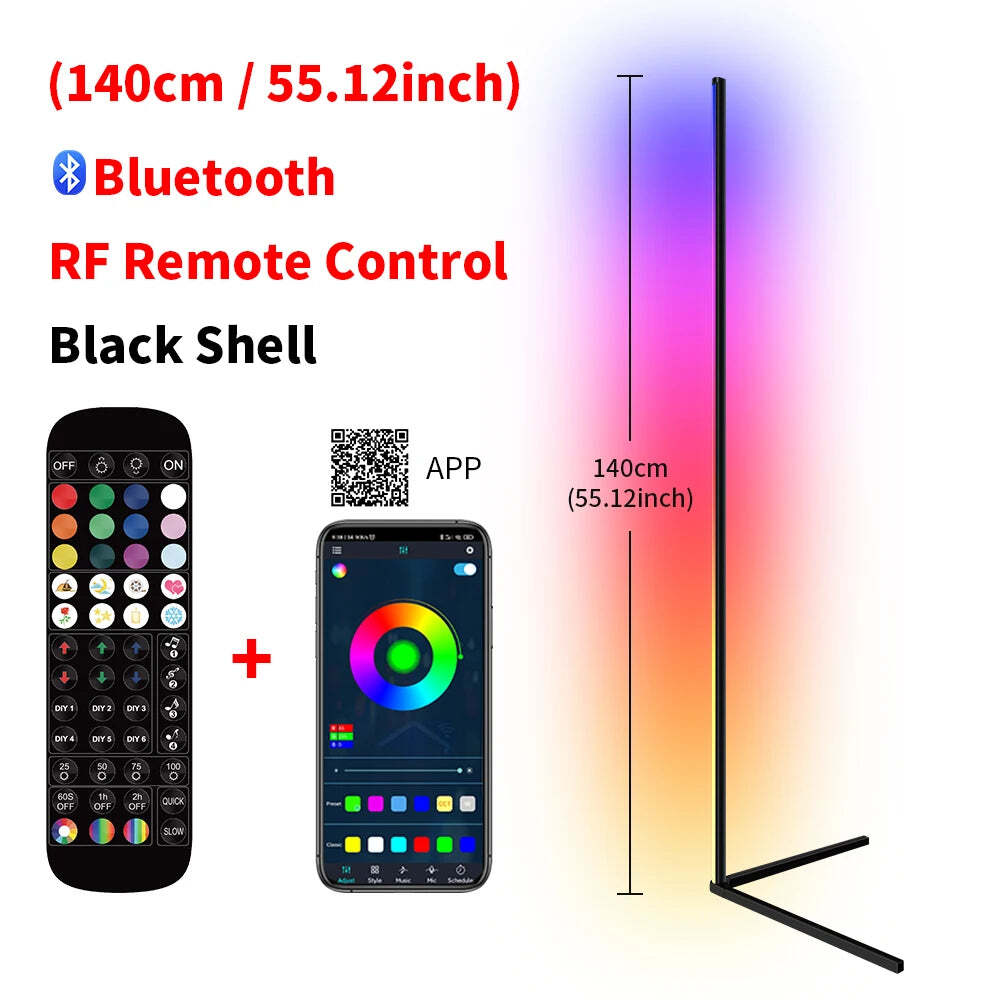 Smart RGB corner floor lamp with app control and music sync for modern home décor