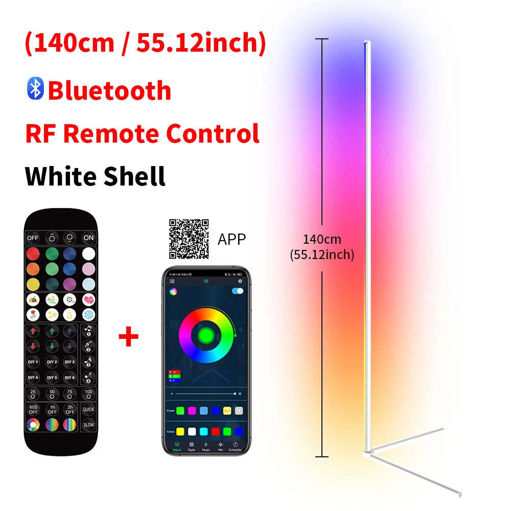 Smart RGB corner floor lamp with app control and music sync for modern home décor