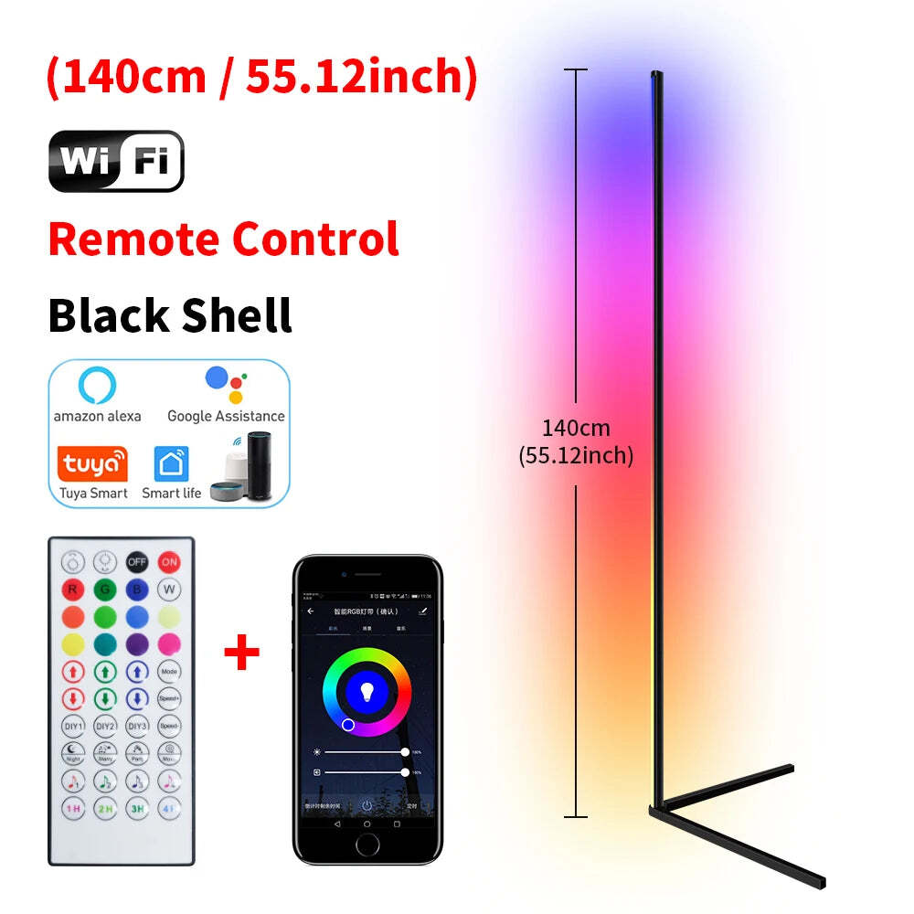 Smart RGB corner floor lamp with app control and music sync for modern home décor