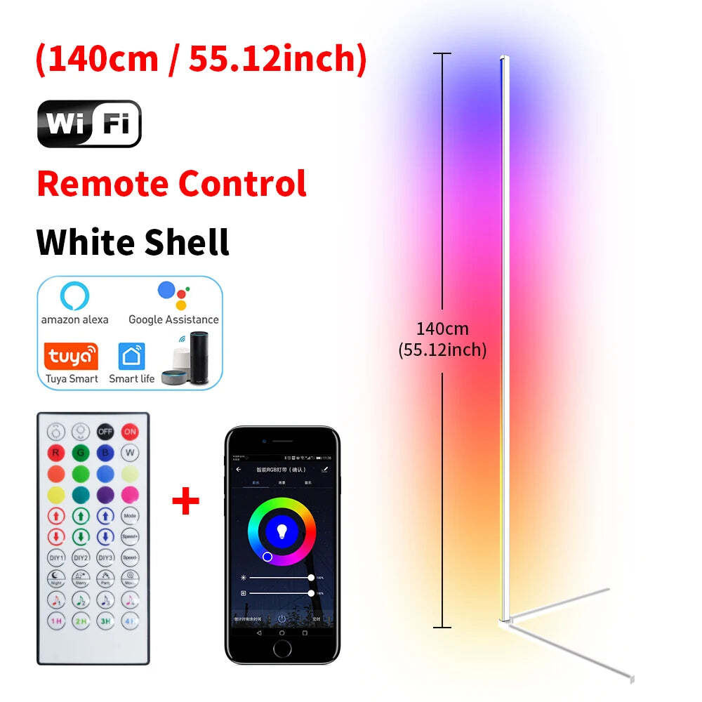 Smart RGB corner floor lamp with app control and music sync for modern home décor