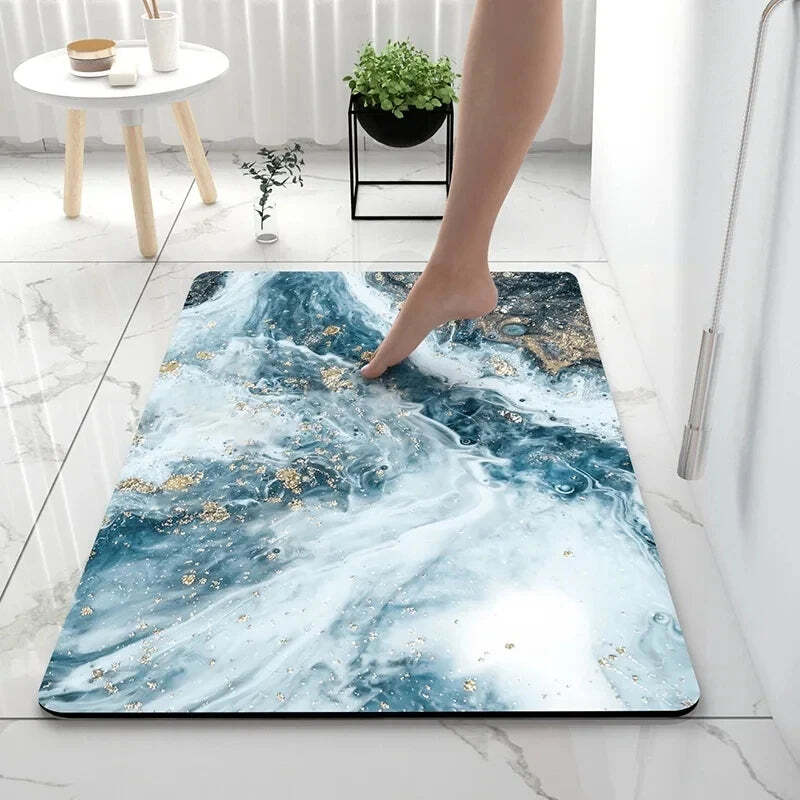 Soft diatomaceous earth bath mat with non-slip rubber backing