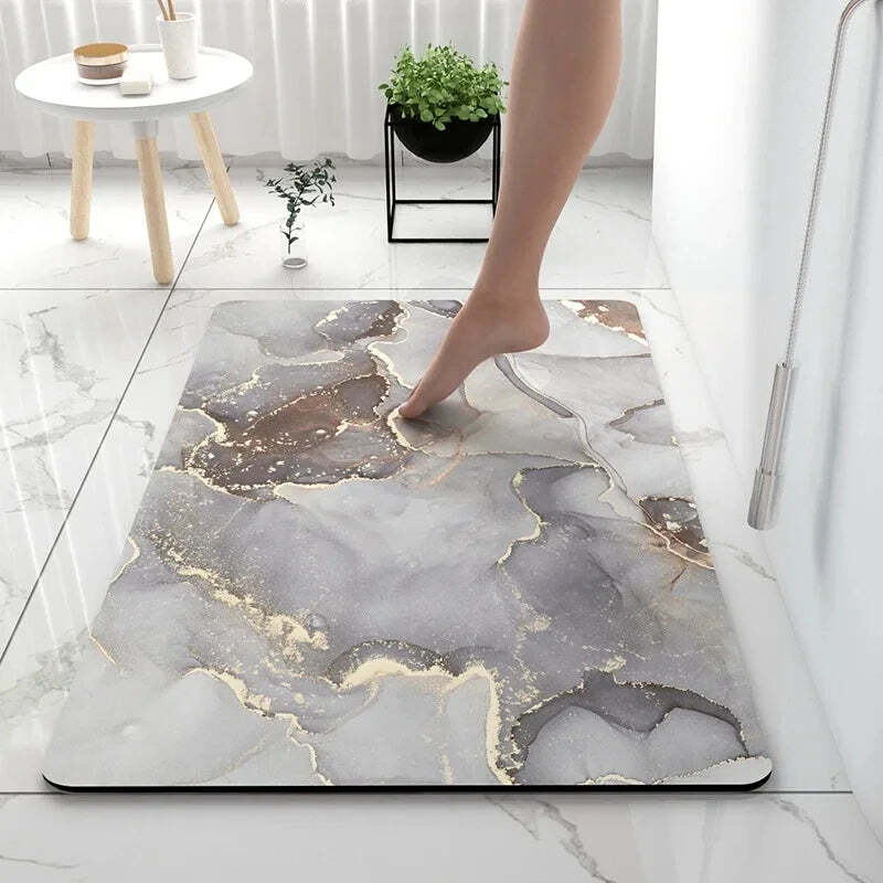 Soft diatomaceous earth bath mat with non-slip rubber backing