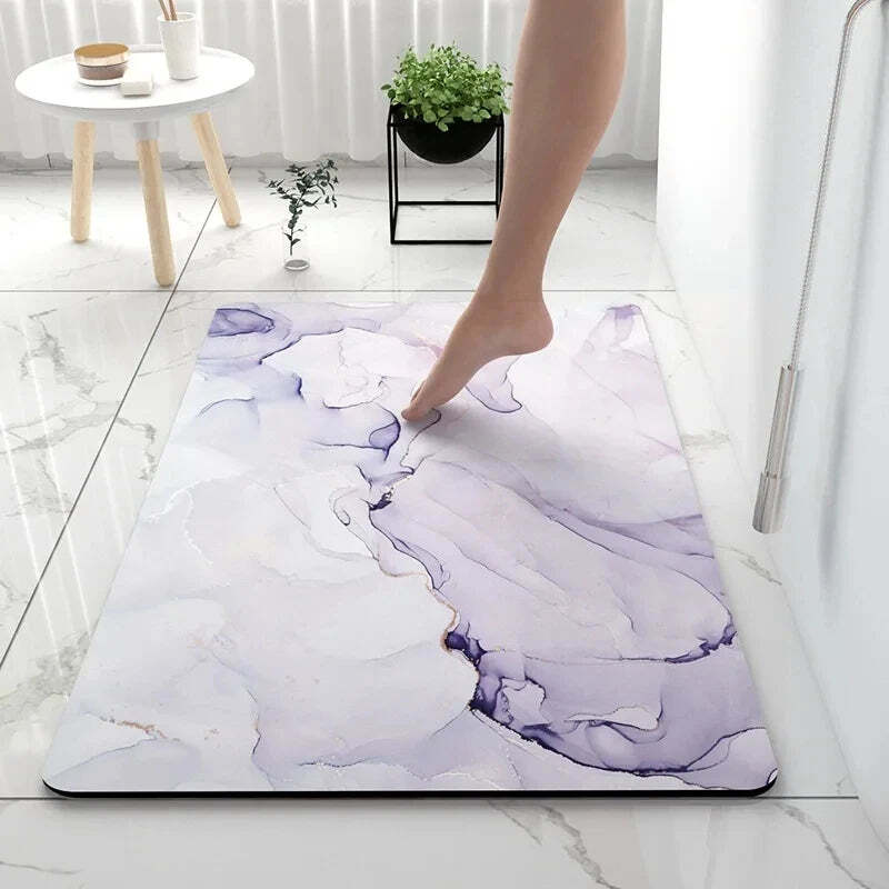 Soft diatomaceous earth bath mat with non-slip rubber backing