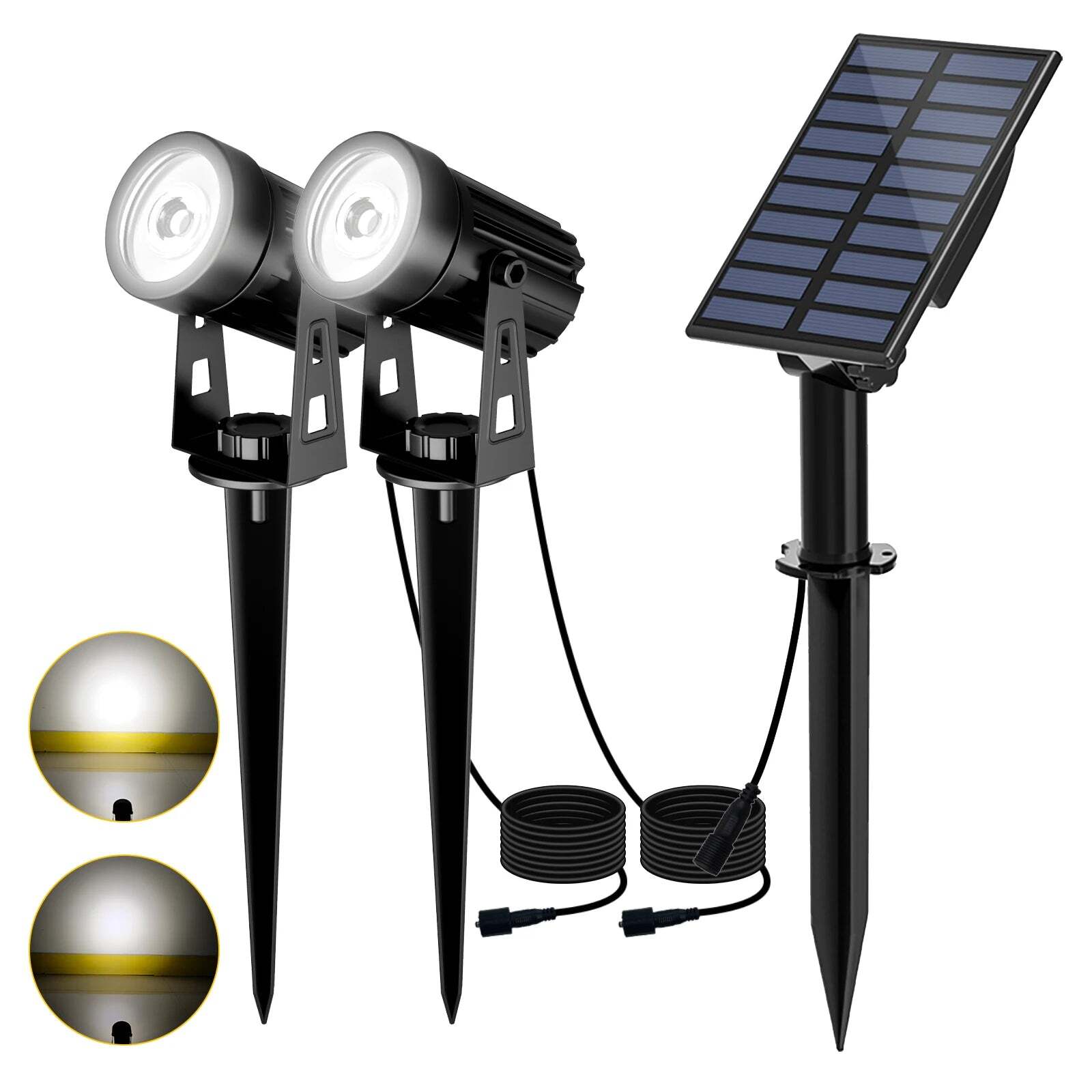 Solar LED outdoor spotlight with IP65 waterproof design and Google Assistant compatibility