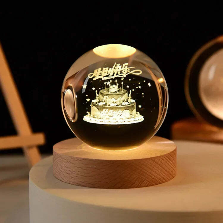 Starry sky astronaut crystal ball with glowing wooden base decoration