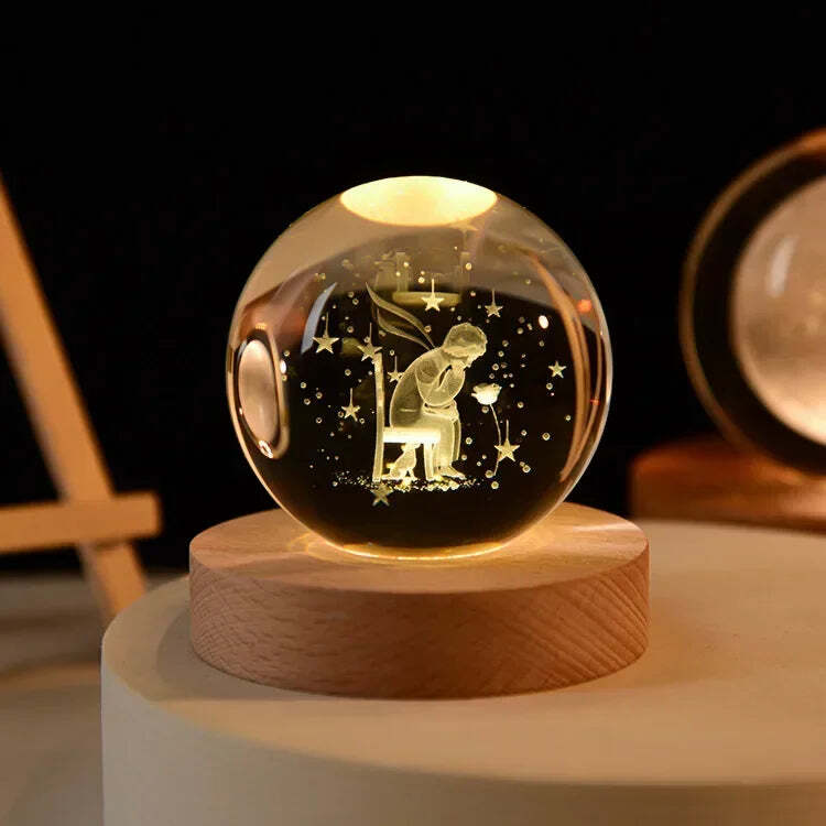 Starry sky astronaut crystal ball with glowing wooden base decoration