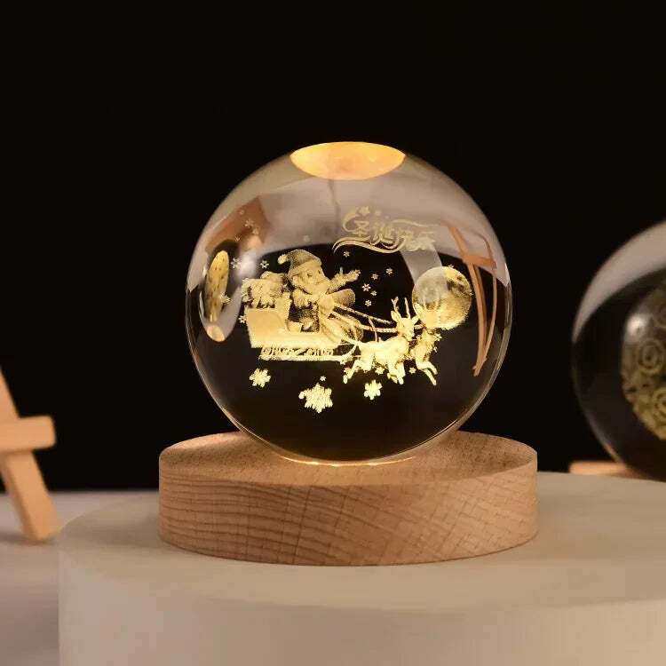 Starry sky astronaut crystal ball with glowing wooden base decoration