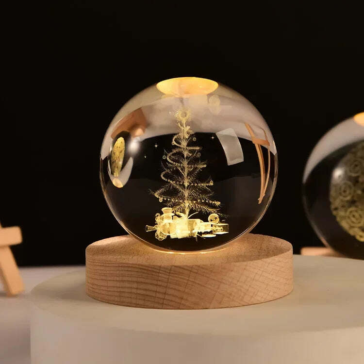 Starry sky astronaut crystal ball with glowing wooden base decoration