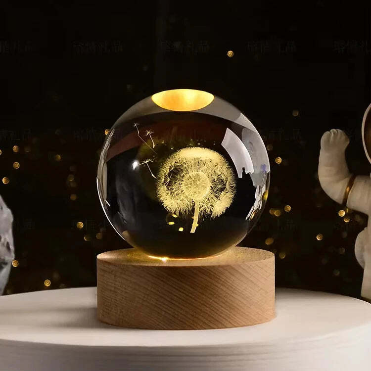 Starry sky astronaut crystal ball with glowing wooden base decoration