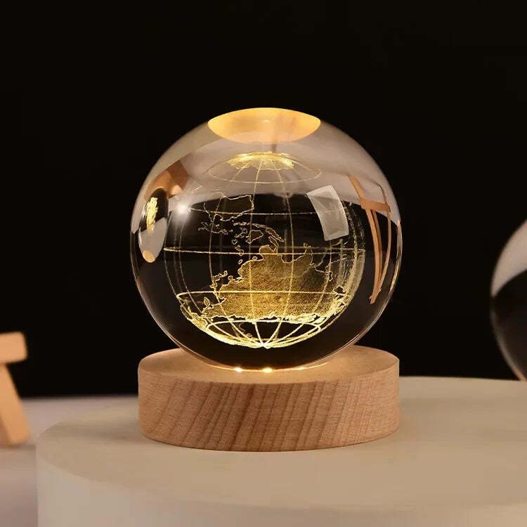 Starry sky astronaut crystal ball with glowing wooden base decoration