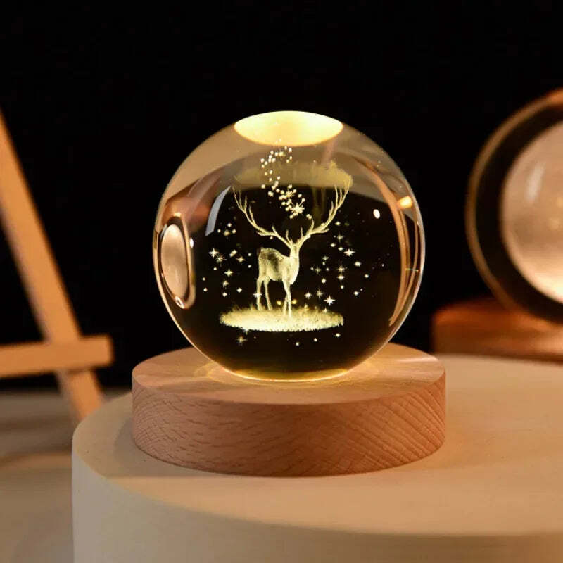 Starry sky astronaut crystal ball with glowing wooden base decoration