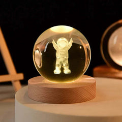 Starry sky astronaut crystal ball with glowing wooden base decoration