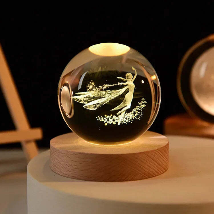 Starry sky astronaut crystal ball with glowing wooden base decoration