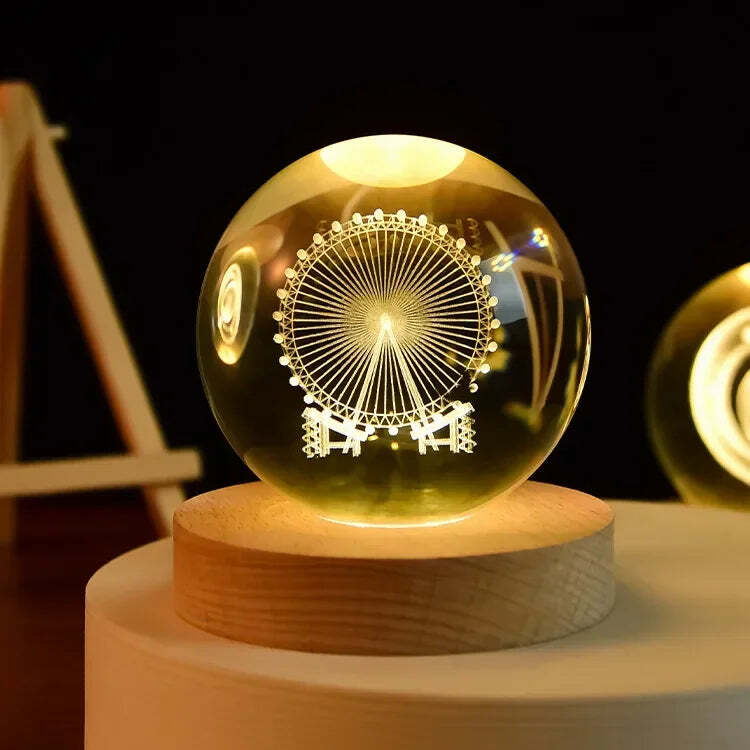 Starry sky astronaut crystal ball with glowing wooden base decoration