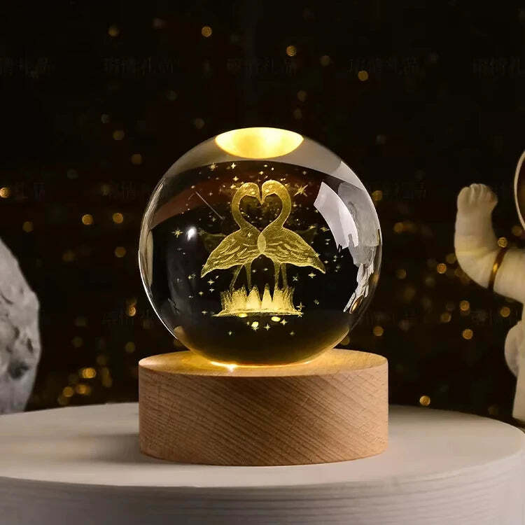 Starry sky astronaut crystal ball with glowing wooden base decoration