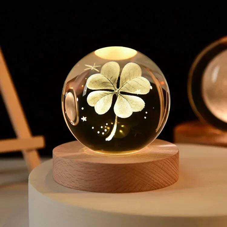 Starry sky astronaut crystal ball with glowing wooden base decoration