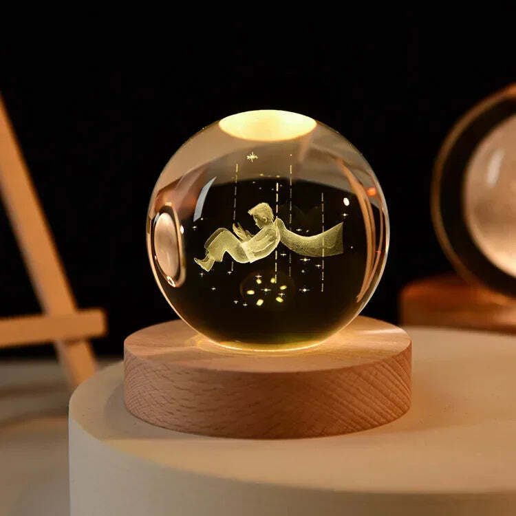 Starry sky astronaut crystal ball with glowing wooden base decoration