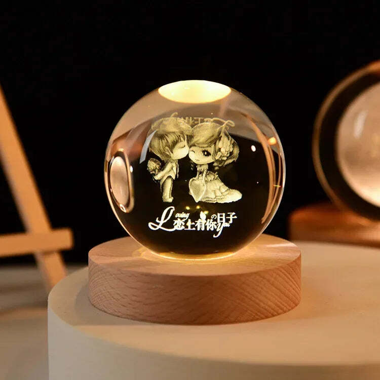 Starry sky astronaut crystal ball with glowing wooden base decoration