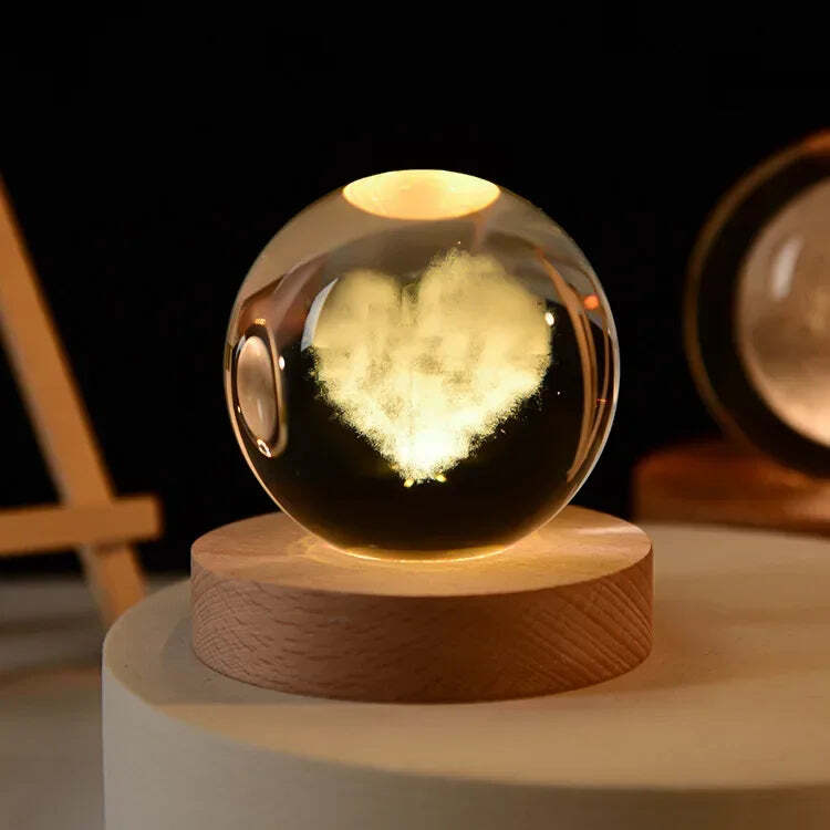 Starry sky astronaut crystal ball with glowing wooden base decoration