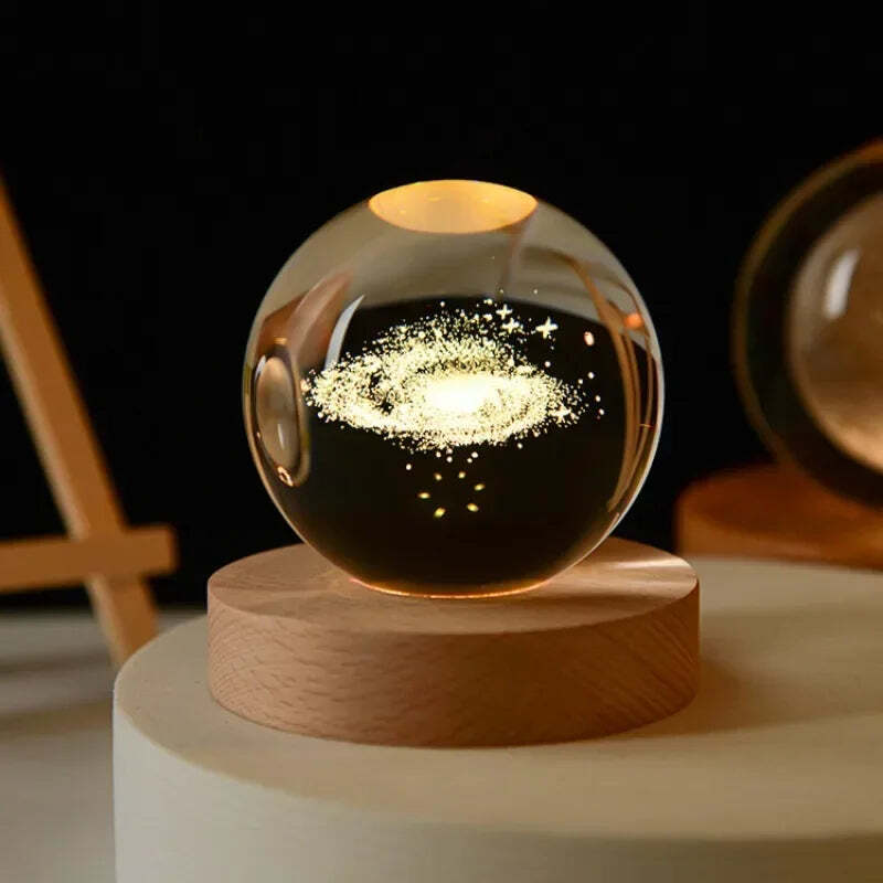 Starry sky astronaut crystal ball with glowing wooden base decoration