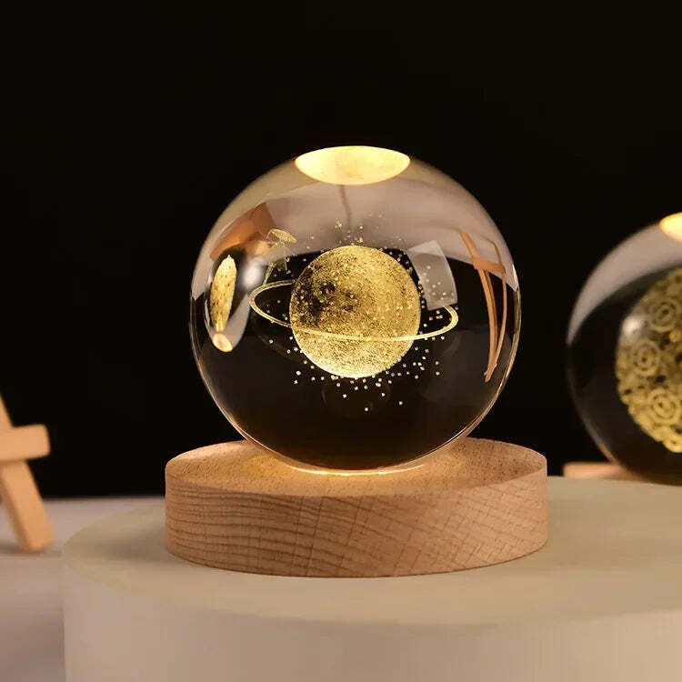 Starry sky astronaut crystal ball with glowing wooden base decoration