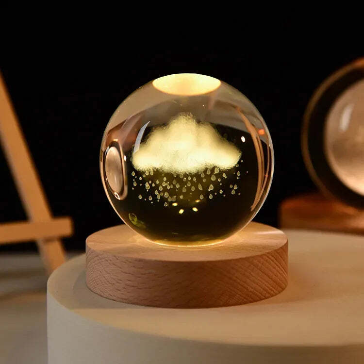 Starry sky astronaut crystal ball with glowing wooden base decoration