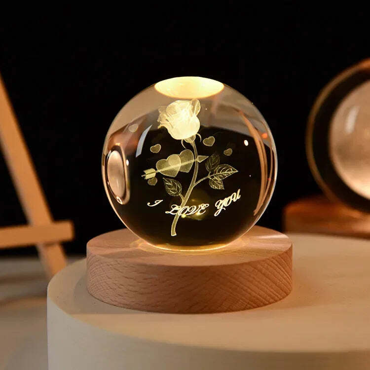 Starry sky astronaut crystal ball with glowing wooden base decoration