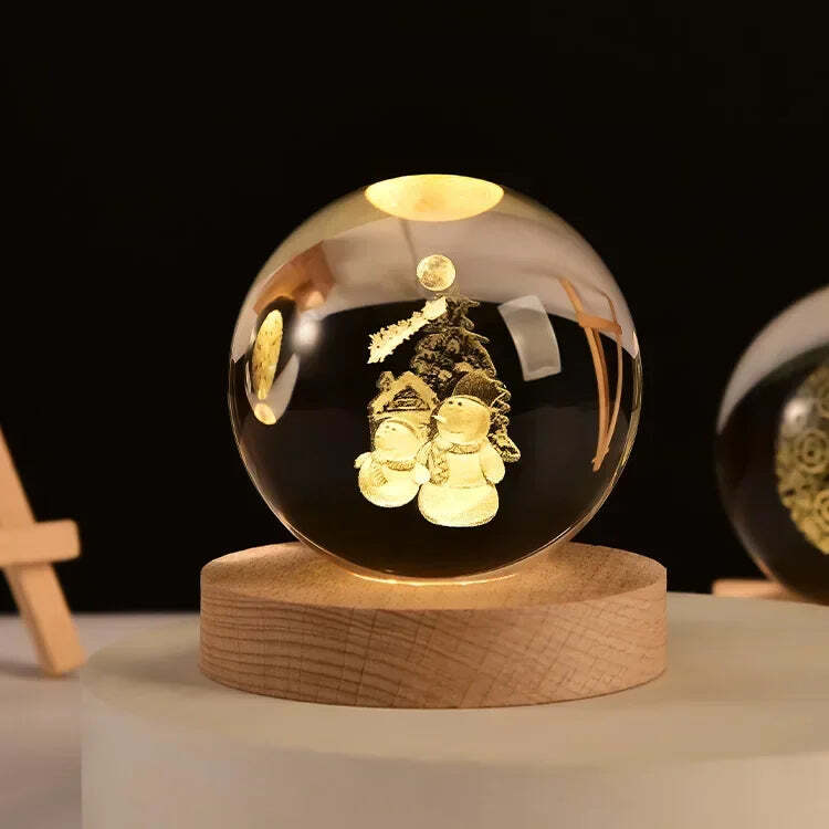 Starry sky astronaut crystal ball with glowing wooden base decoration