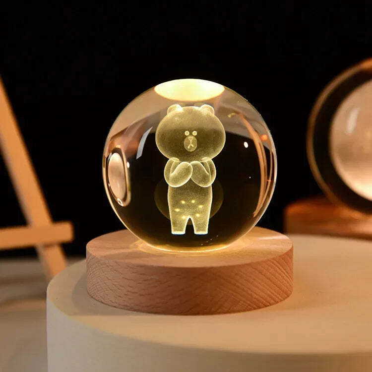 Starry sky astronaut crystal ball with glowing wooden base decoration