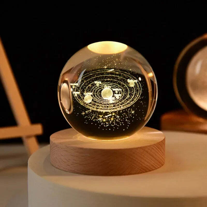 Starry sky astronaut crystal ball with glowing wooden base decoration