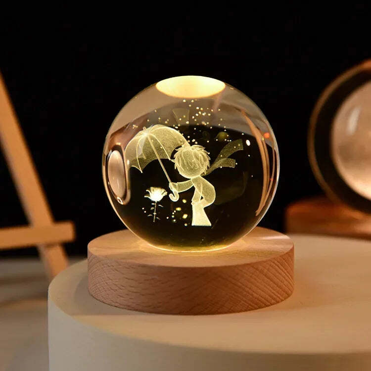 Starry sky astronaut crystal ball with glowing wooden base decoration