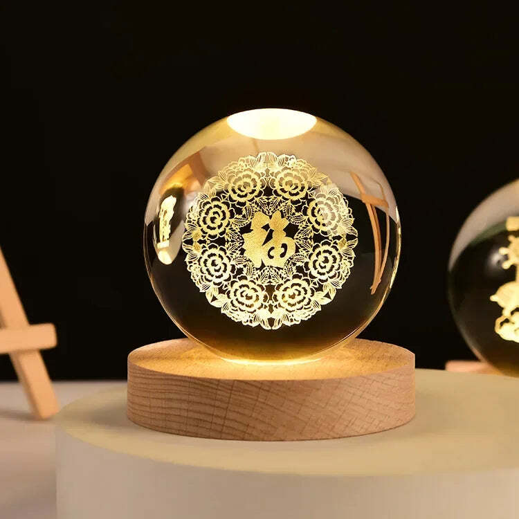 Starry sky astronaut crystal ball with glowing wooden base decoration