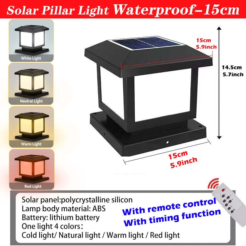 Timed LED solar outdoor light pillar - waterproof garden pathway and yard decor lamp