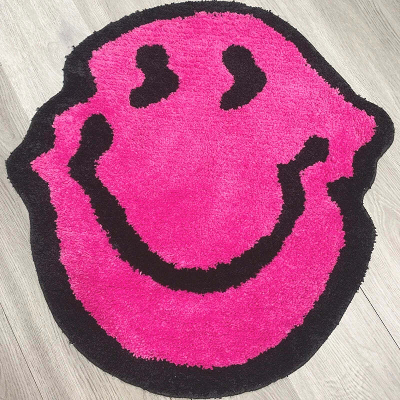 Twisted smiling plush rug - handmade, soft, and fluffy decoration for bedroom or bathroom