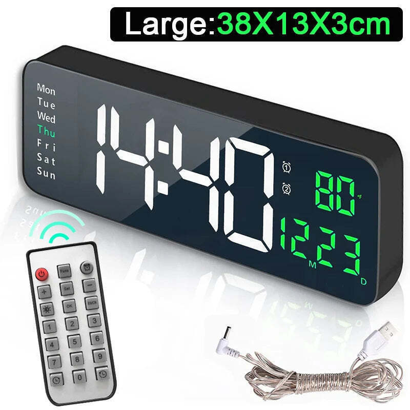 Wall-mounted digital wall clock with remote control and dual alarms