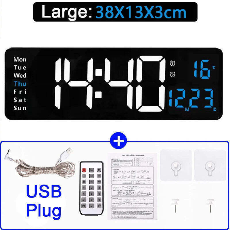 Wall-mounted digital wall clock with remote control and dual alarms