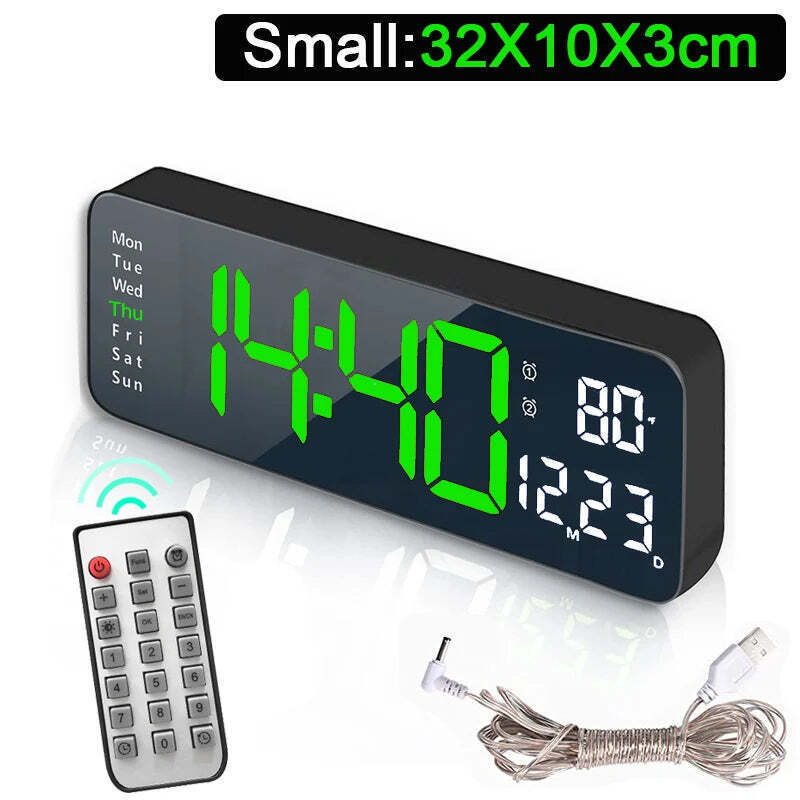 Wall-mounted digital wall clock with remote control and dual alarms