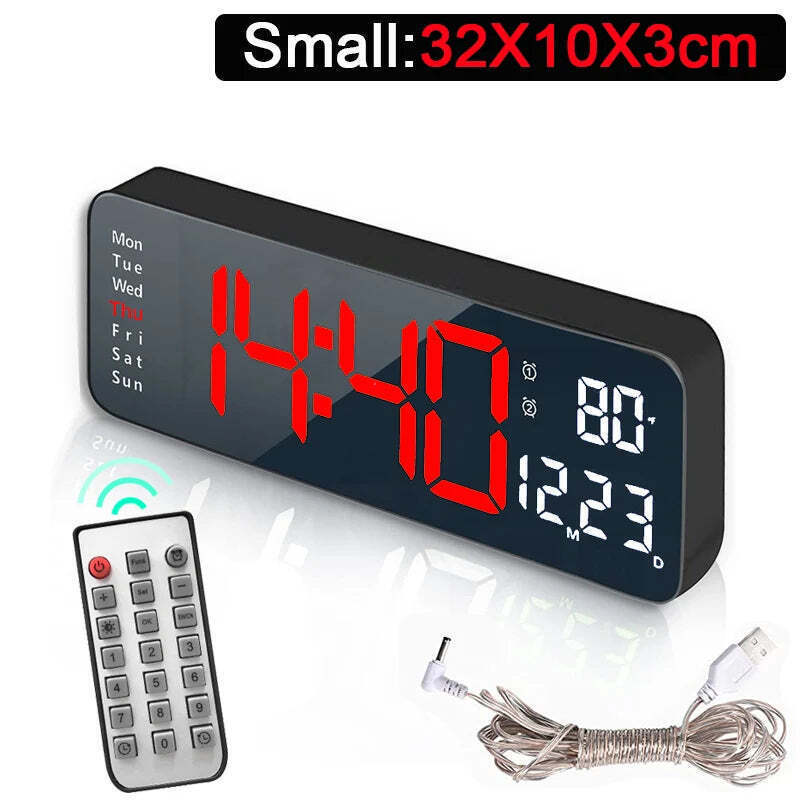 Wall-mounted digital wall clock with remote control and dual alarms