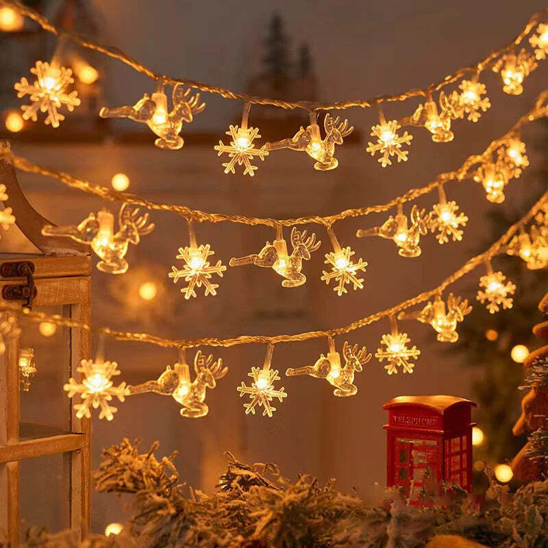 Warm white LED snowflake light garland for Christmas and festive decor