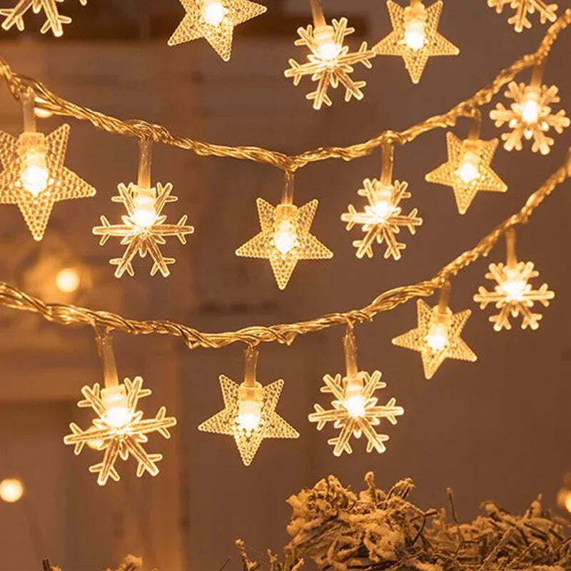 Warm white LED snowflake light garland for Christmas and festive decor