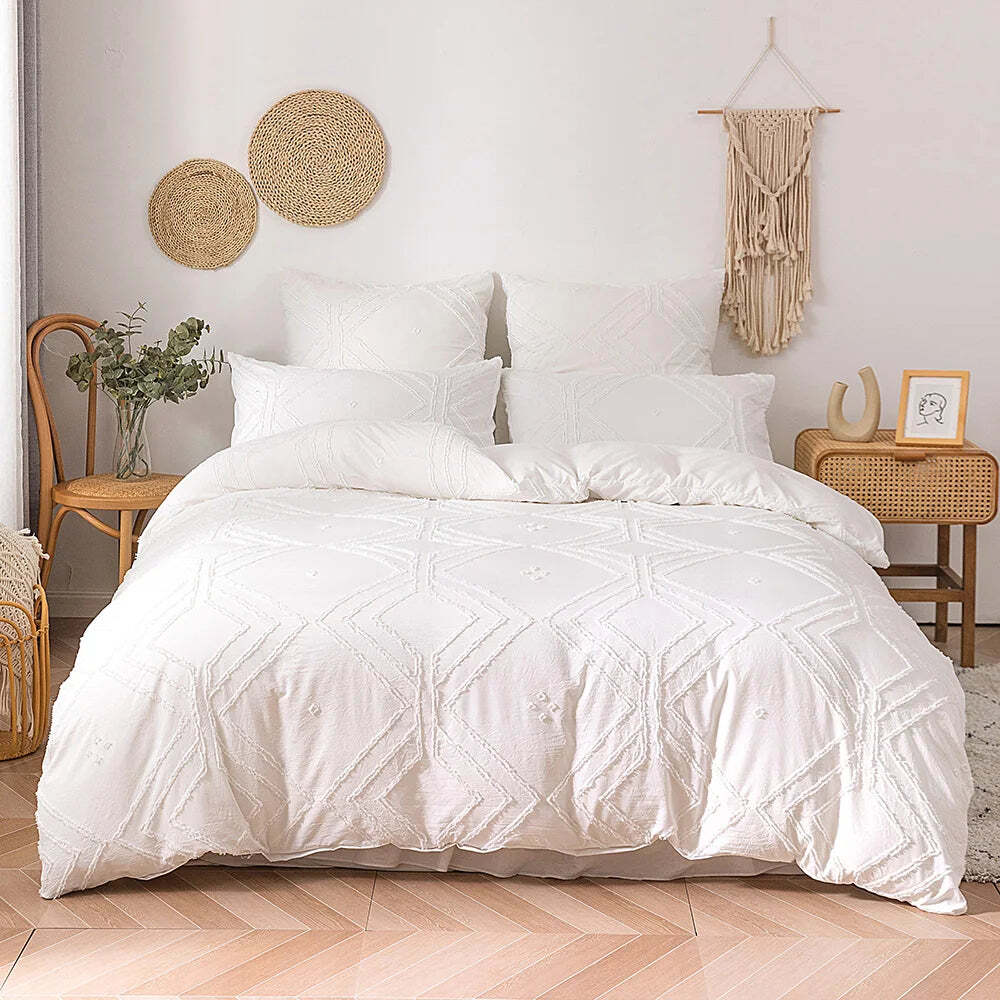 Wostar summer white pinch pleat duvet cover set for luxury bedding