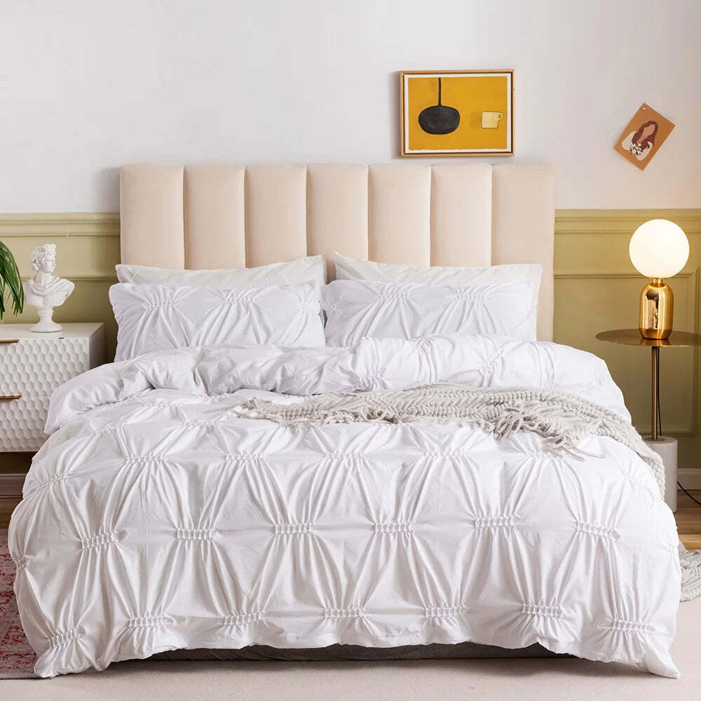 Wostar summer white pinch pleat duvet cover set for luxury bedding