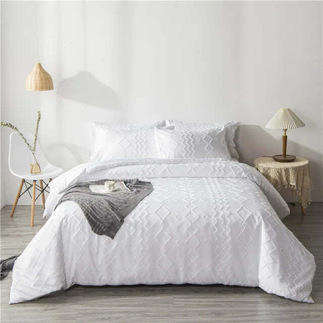 Wostar summer white pinch pleat duvet cover set for luxury bedding