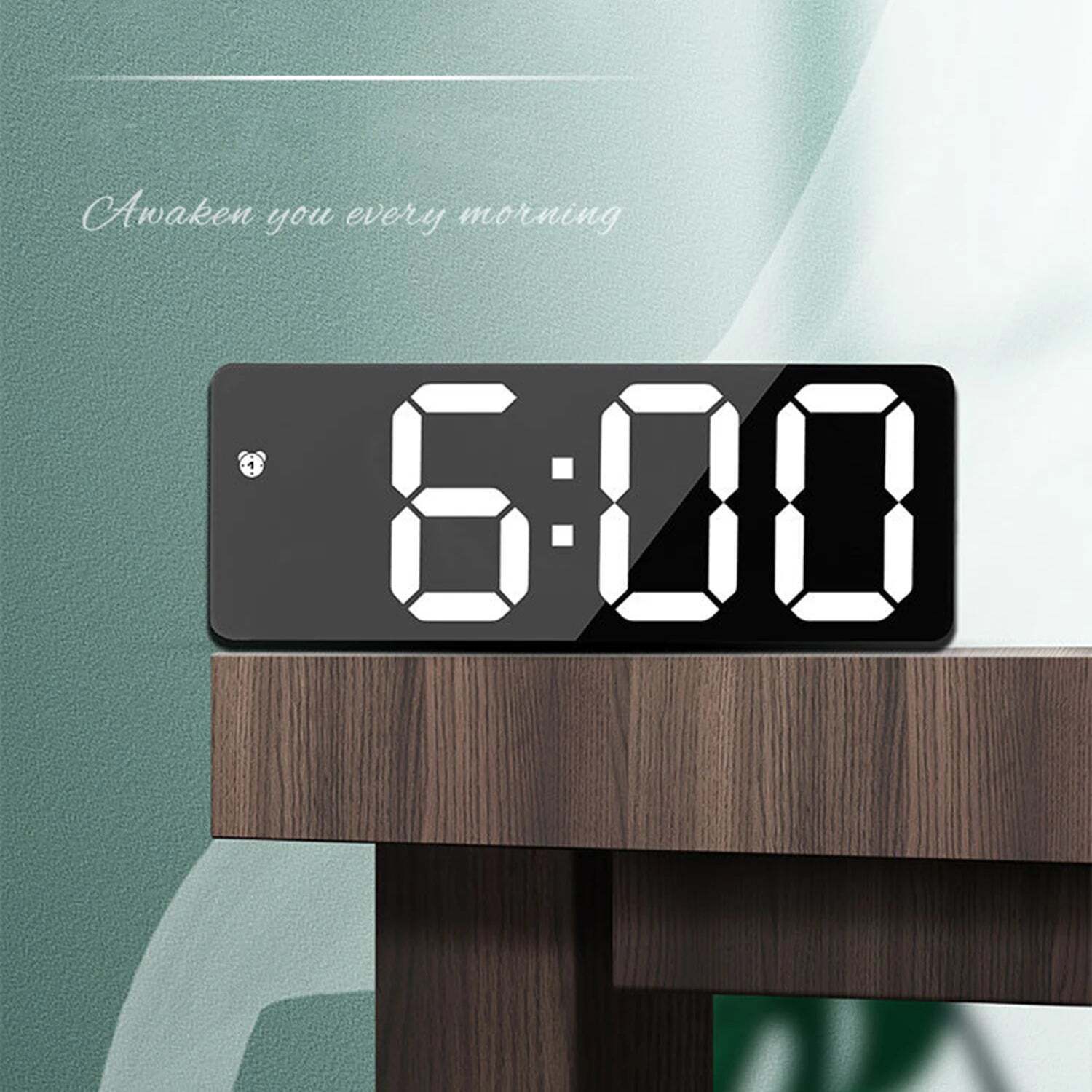 Image of Wall-mounted digital wall clock with remote control and dual alarms