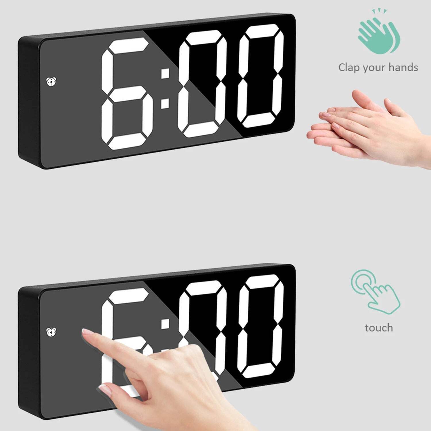 Image of Wall-mounted digital wall clock with remote control and dual alarms