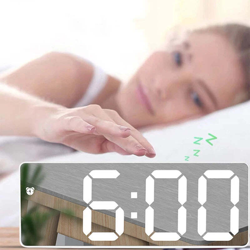 Image of Wall-mounted digital wall clock with remote control and dual alarms