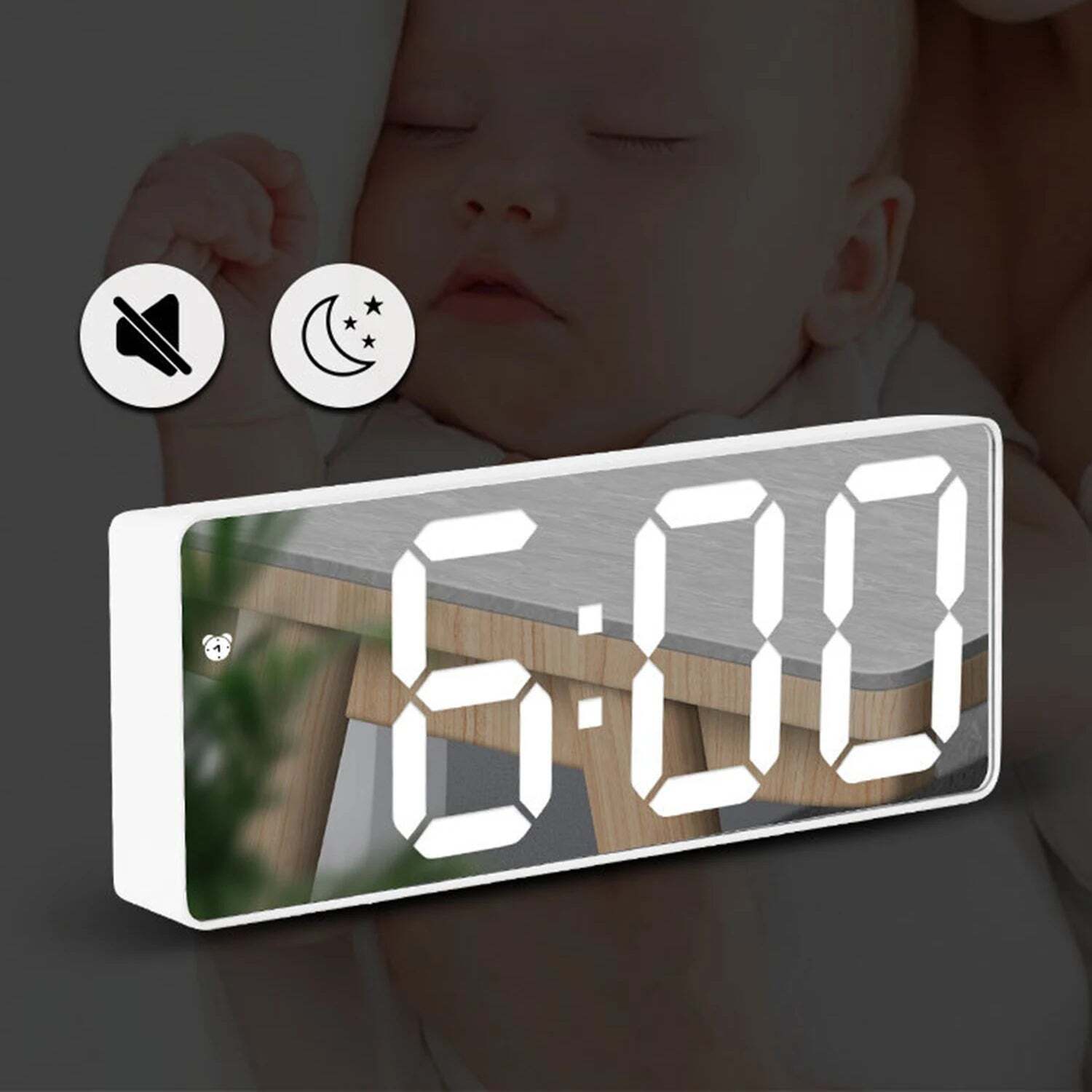 Image of Wall-mounted digital wall clock with remote control and dual alarms